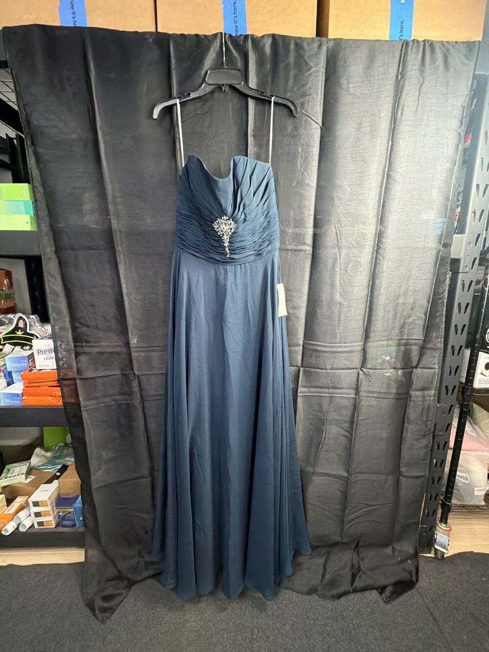 Demetrios Chiffon Long Formal Gown Dress Navy Size 10 Style CATR-6012F